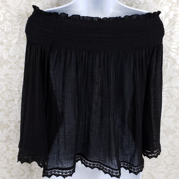 Zara Gauze Off The Shoulder Black Top Size Small - Picture 4 of 8